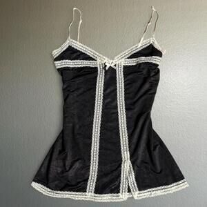 Vintage 90s/00s Black Satin Coquette Bow Lace Cami